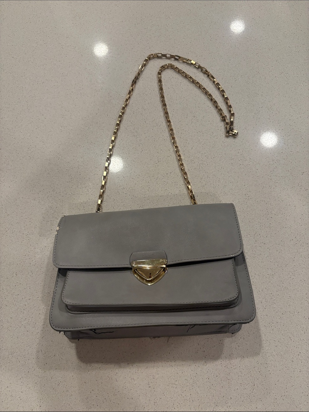 Gray Chain-Strap Crossbody Bag with Gold Hardware
